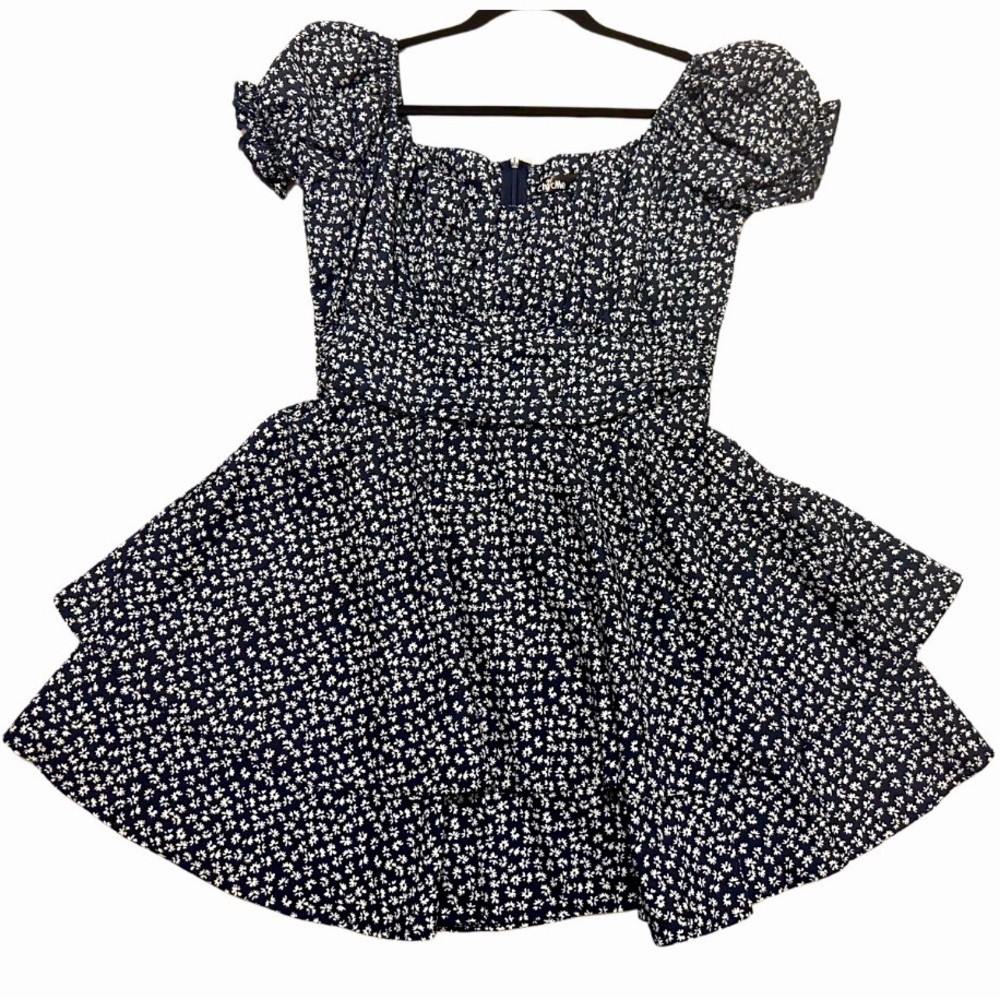 Navy blue dress with dainty white flowers
